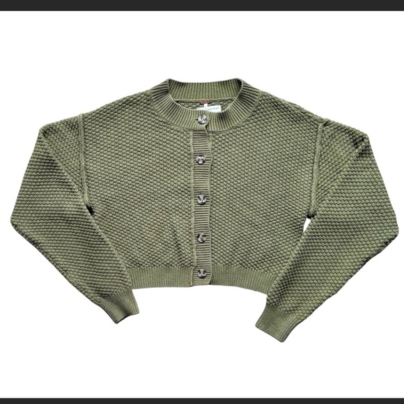 Free People Sweaters - Free People Lila Cardigan Green Textured Knit Button Front (L)